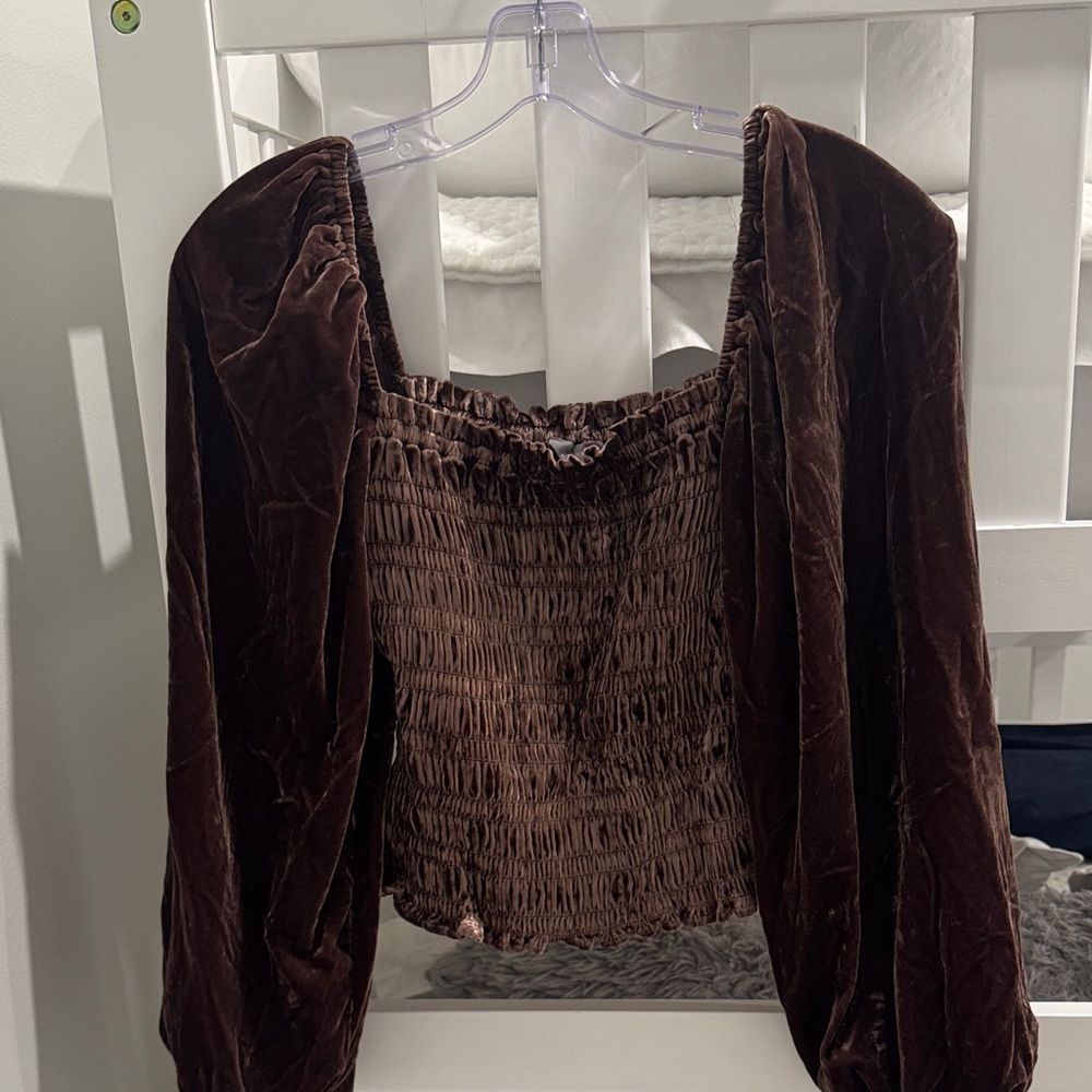 Anthropologie Medium Velvet Long Balloon Sleeve Top